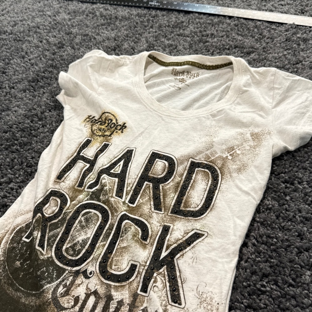 Y2K Hard Rock Couture T-Shirt Women White Excellent Studded Lagos Small 0000265